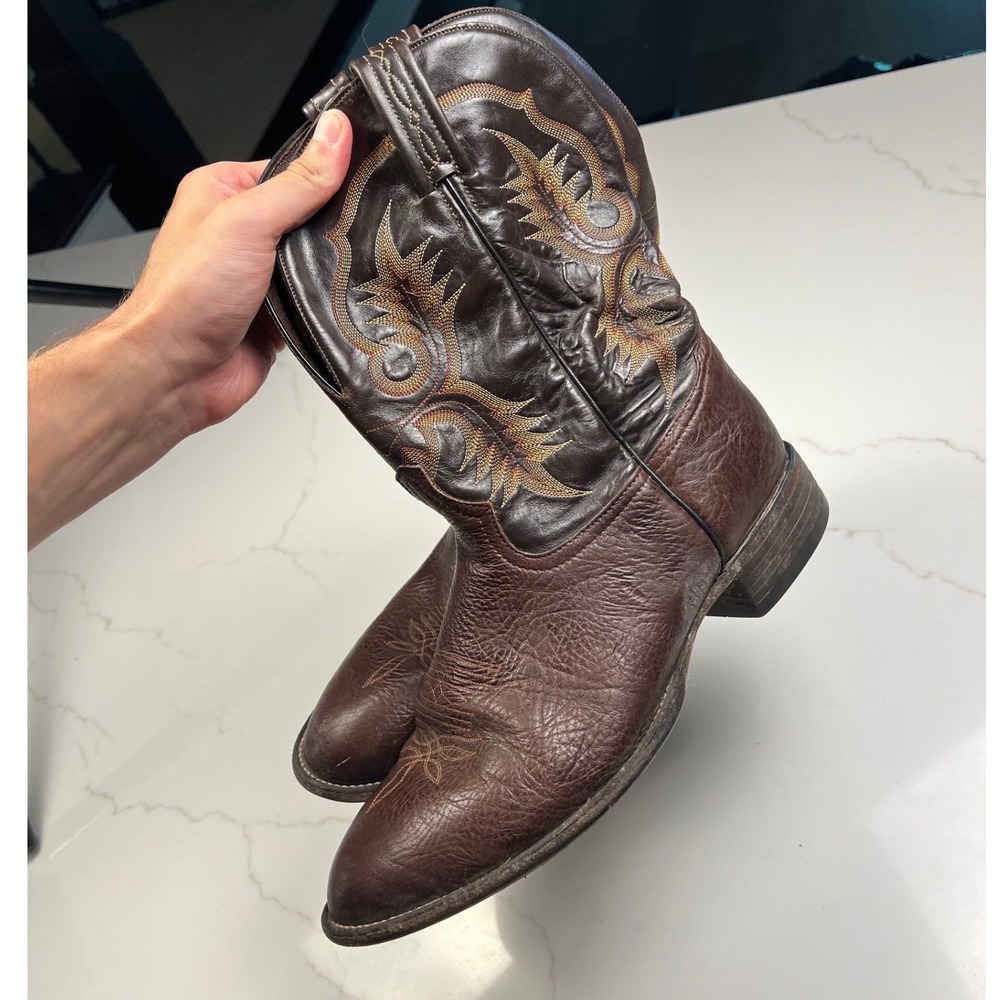 Tony Lama Cowboy Boots Mens Brown Leather Embroidered Western Size 9